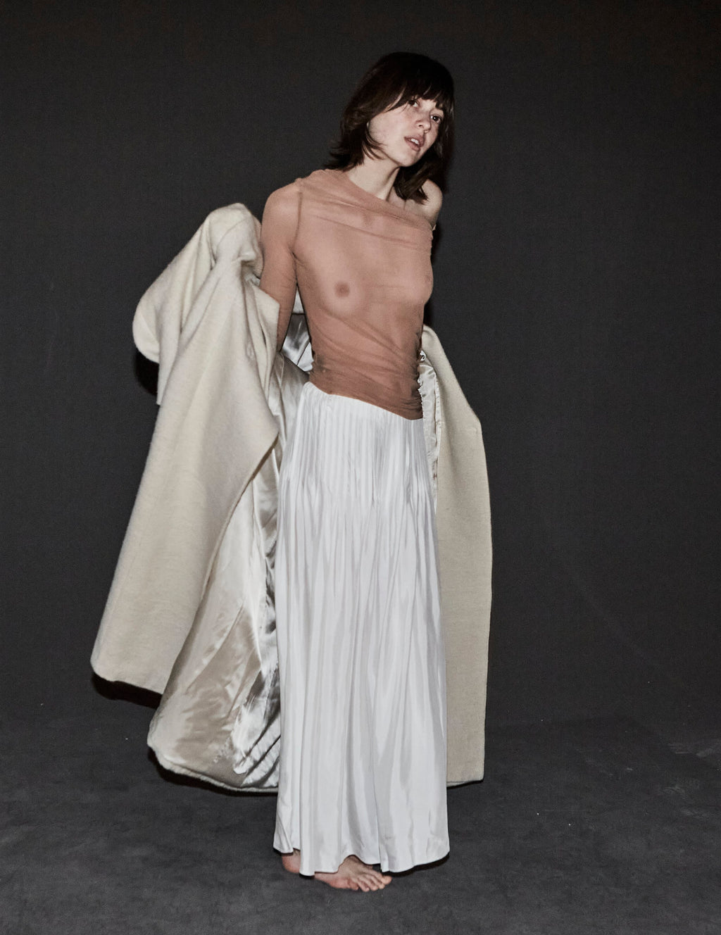 K M by L A N G E Uman Pleated Skirt - White