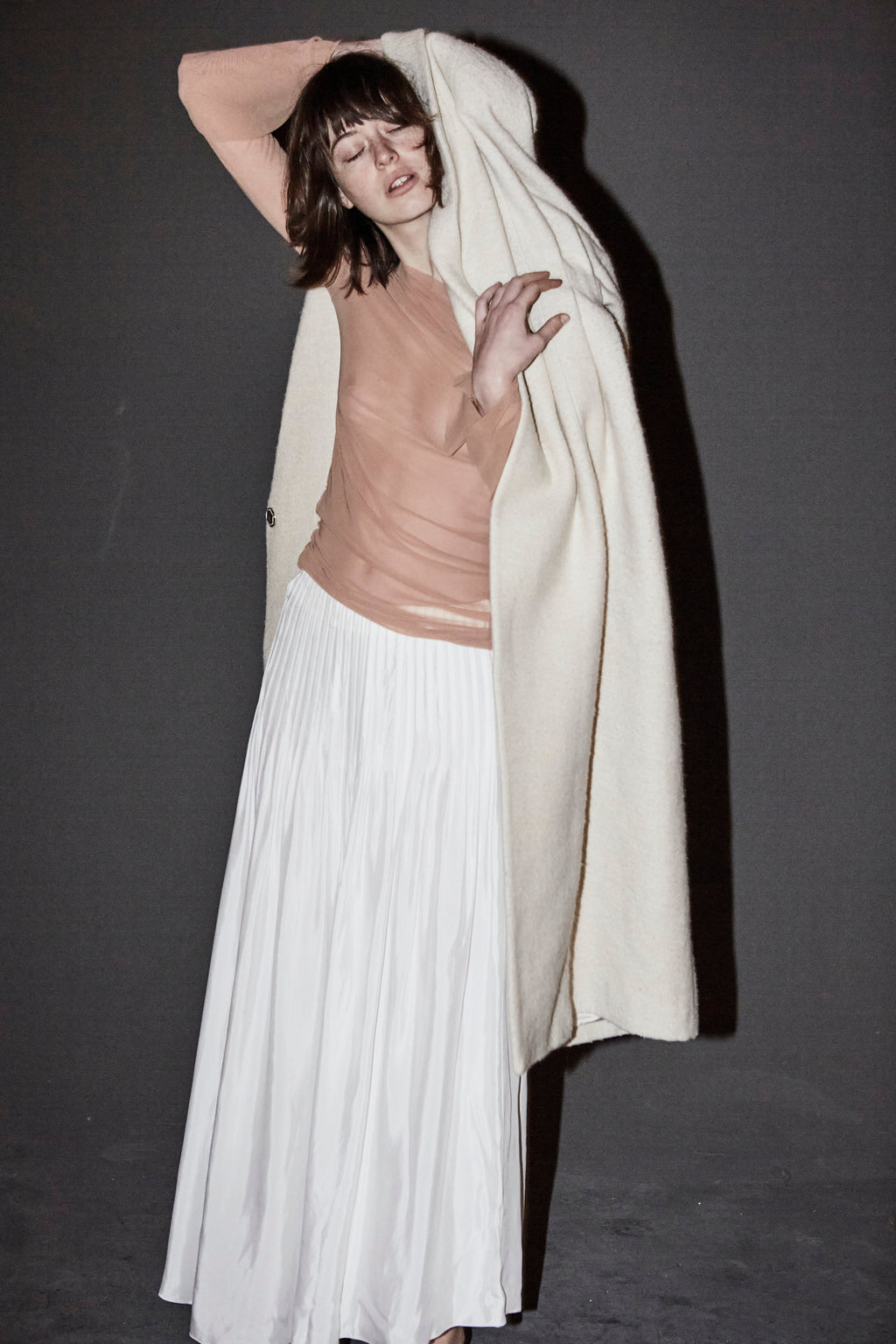 K M by L A N G E Uman Pleated Skirt - White
