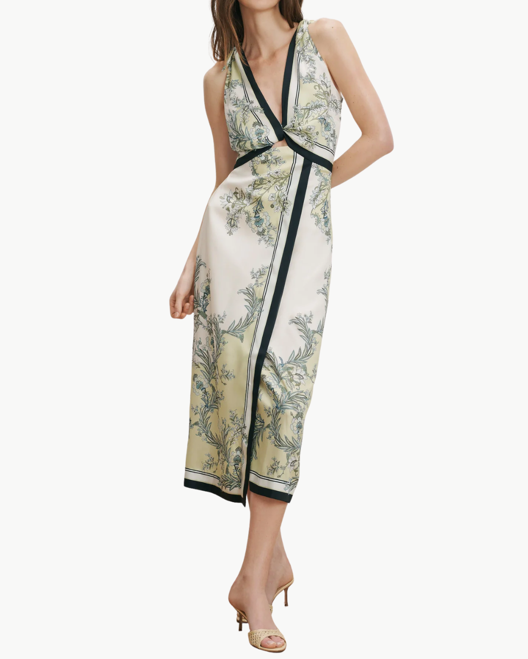 Veronica Beard Kaliza Scarf Print Midi Dress - Light Pistachio Multi
