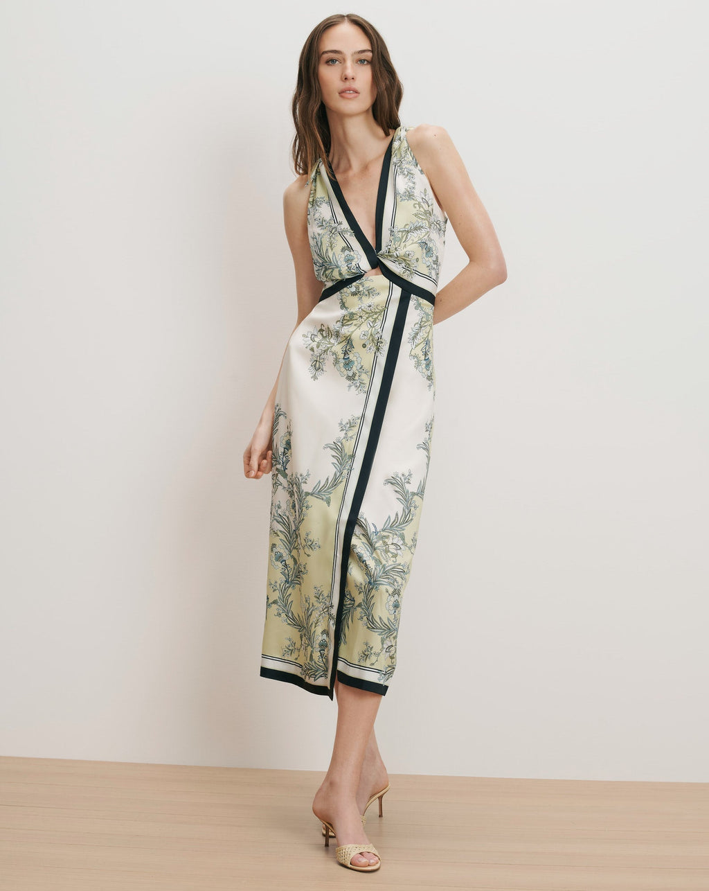 Veronica Beard Kaliza Scarf Print Midi Dress - Light Pistachio Multi