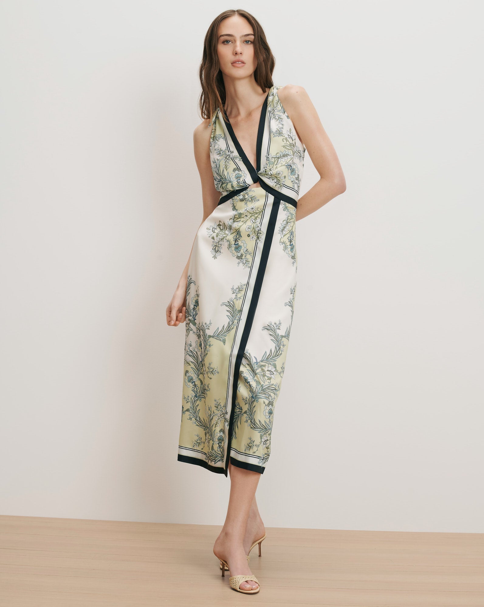 Veronica Beard Kaliza Scarf Print Midi Dress - Light Pistachio Multi