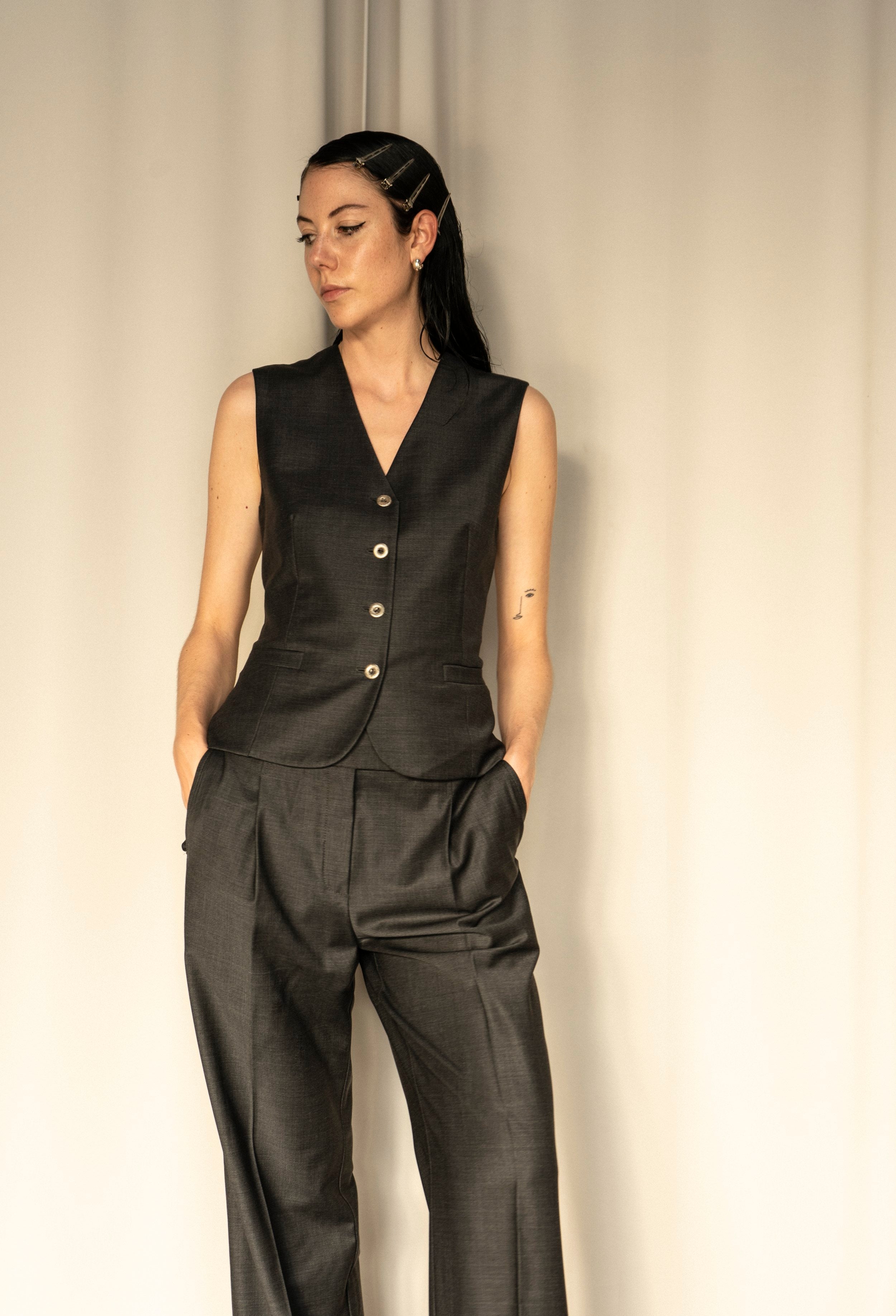 K M by L A N G E Kharkiv Wool Open Back Vest - Grey