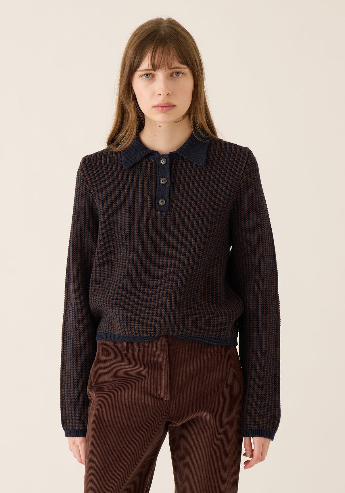 Demylee Kat Cotton Polo Sweater - Navy/Espresso