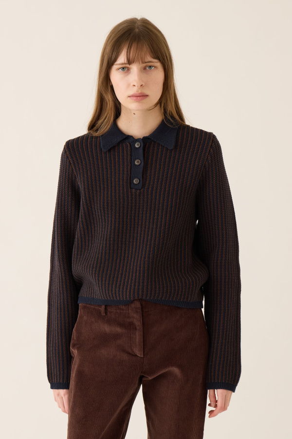 Demylee Kat Cotton Polo Sweater - Navy/Espresso
