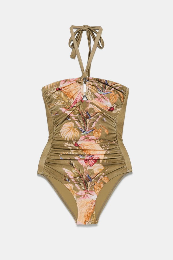 Zimmermann Ascension Wide Link Swimsuit - Khaki Palm Floral