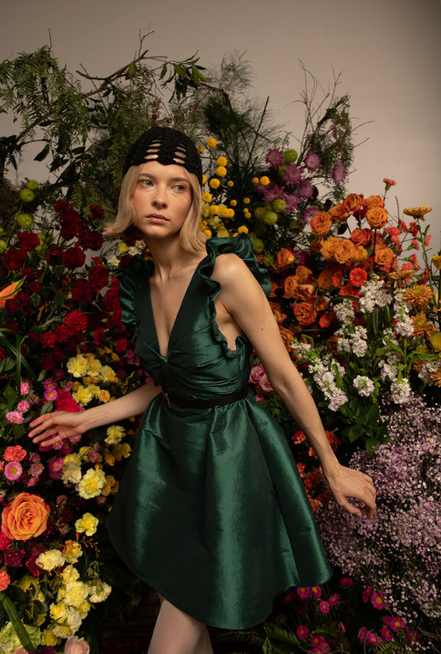 Kika Vargas Lily Dress - Pine Taffeta