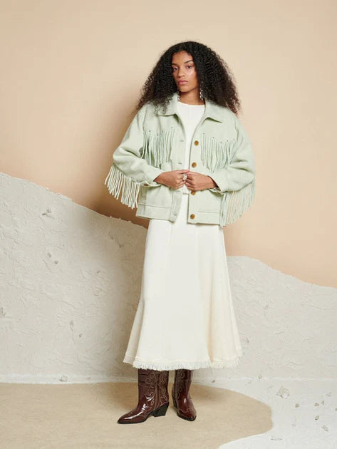 Ghospell Kira Fringe Jacket - Pale Sage