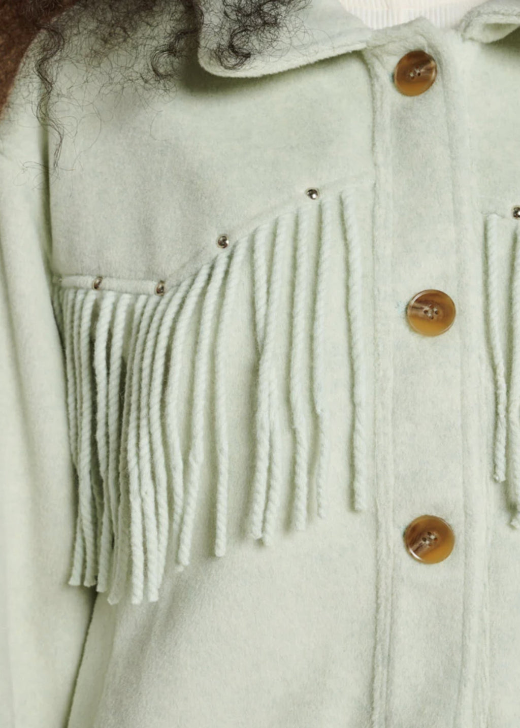 Ghospell Kira Fringe Jacket - Pale Sage