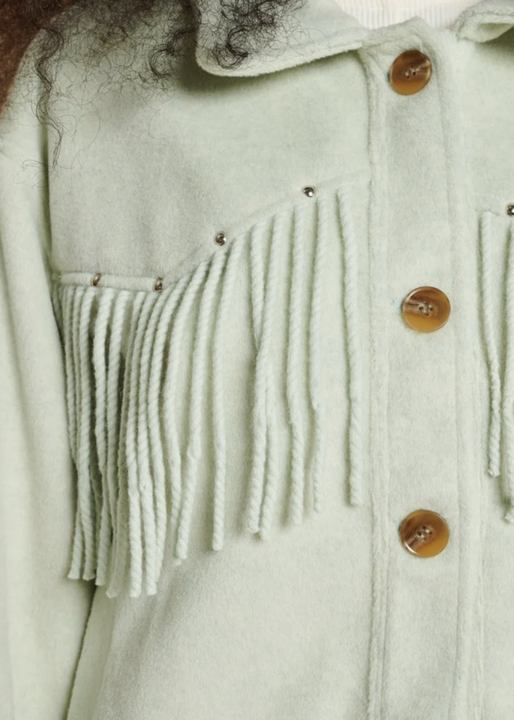 Ghospell Kira Fringe Jacket - Pale Sage