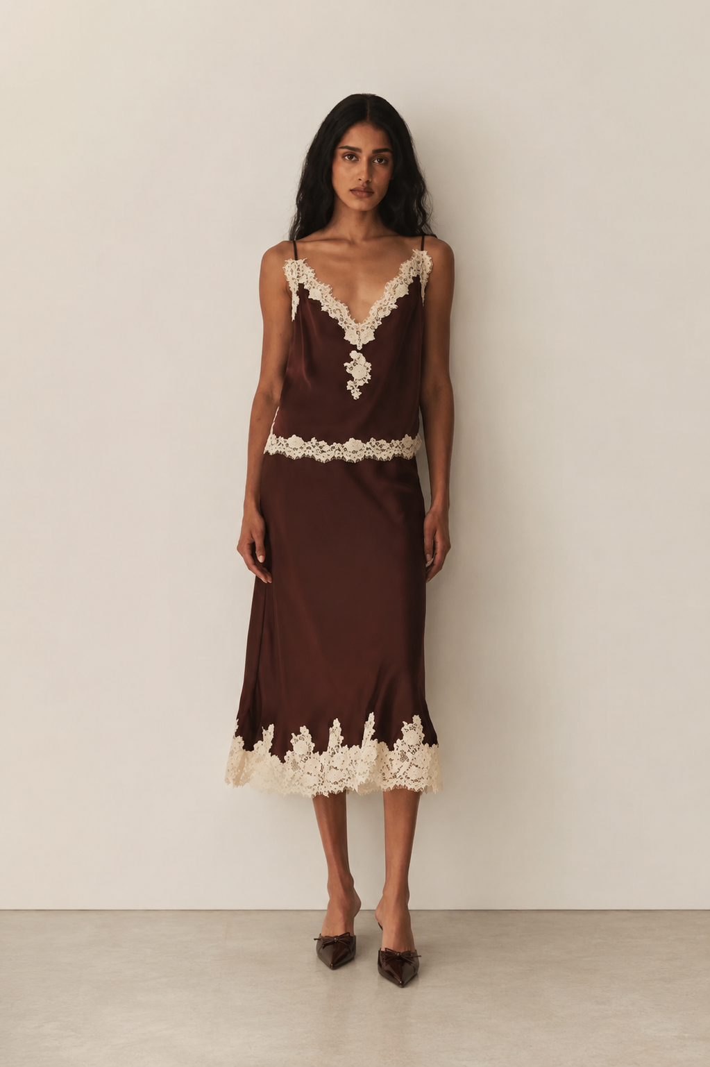 DÔEN Kira Top - Equestrian Brown With Cream Lace