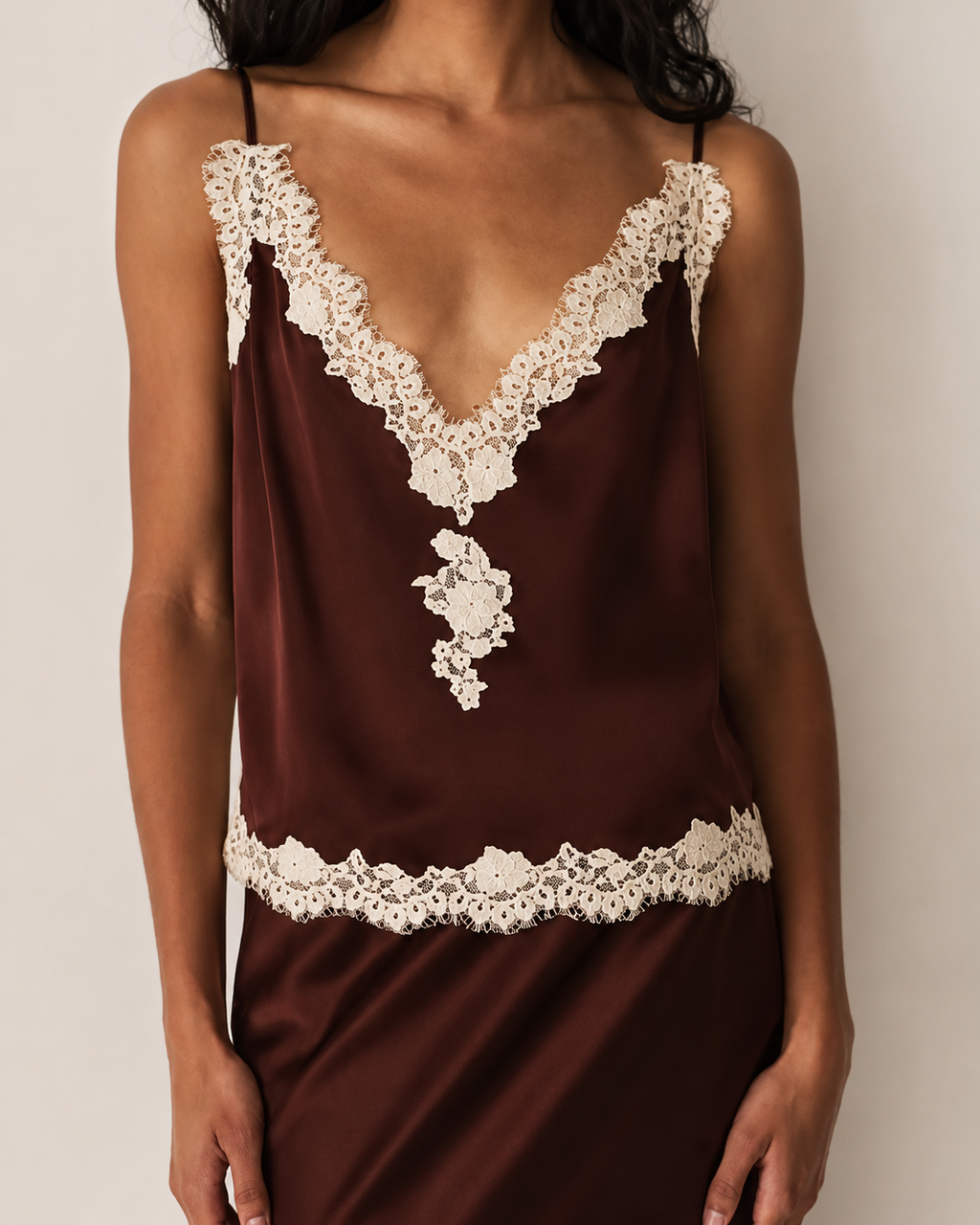 DÔEN Kira Top - Equestrian Brown With Cream Lace