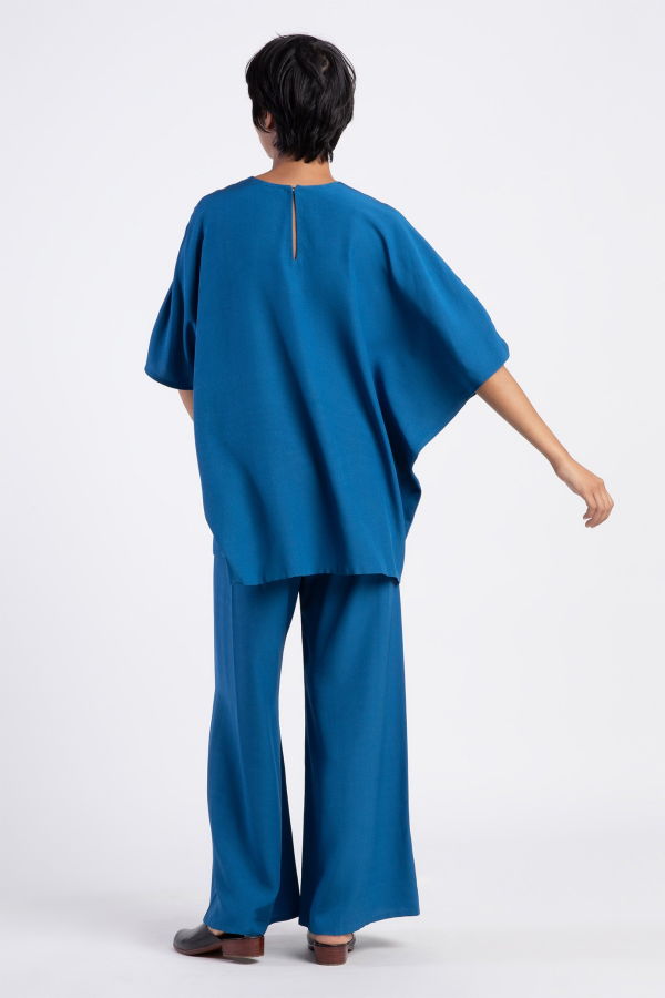 KAAREM Kite Round Neck Silk Tunic Top - Cobalt Blue