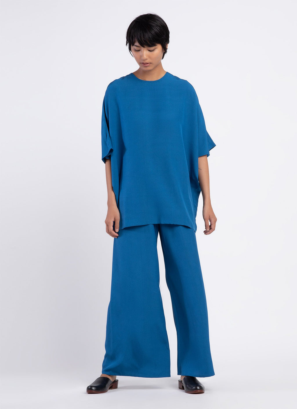 KAAREM Kite Round Neck Silk Tunic Top - Cobalt Blue
