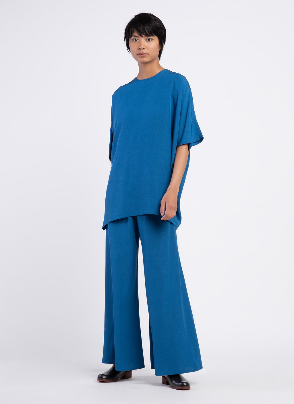 KAAREM Kite Round Neck Silk Tunic Top - Cobalt Blue