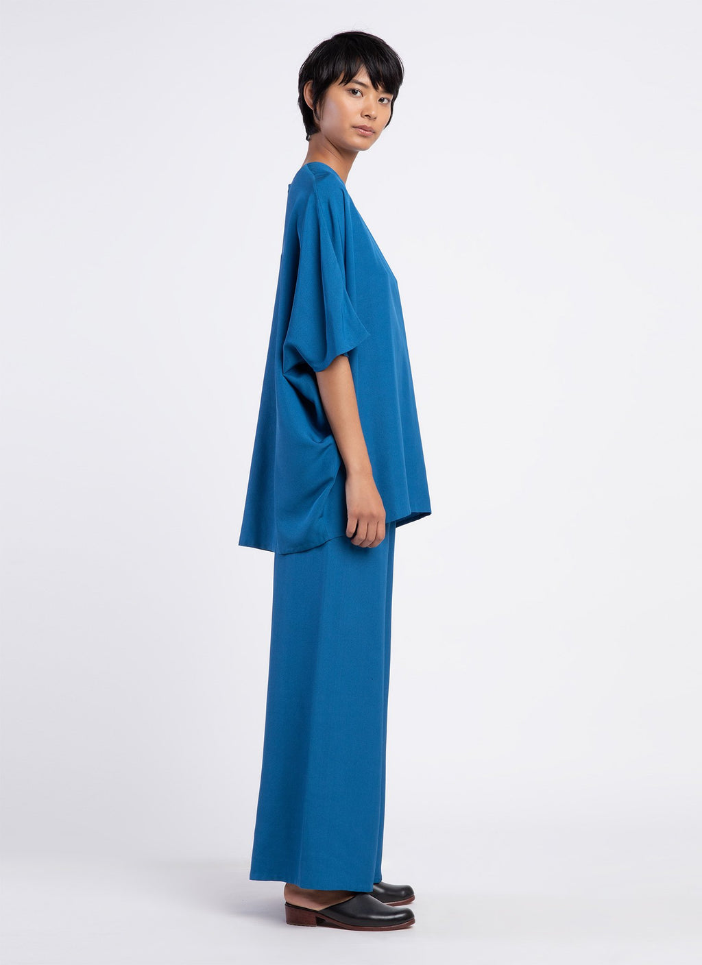 KAAREM Kite Round Neck Silk Tunic Top - Cobalt Blue