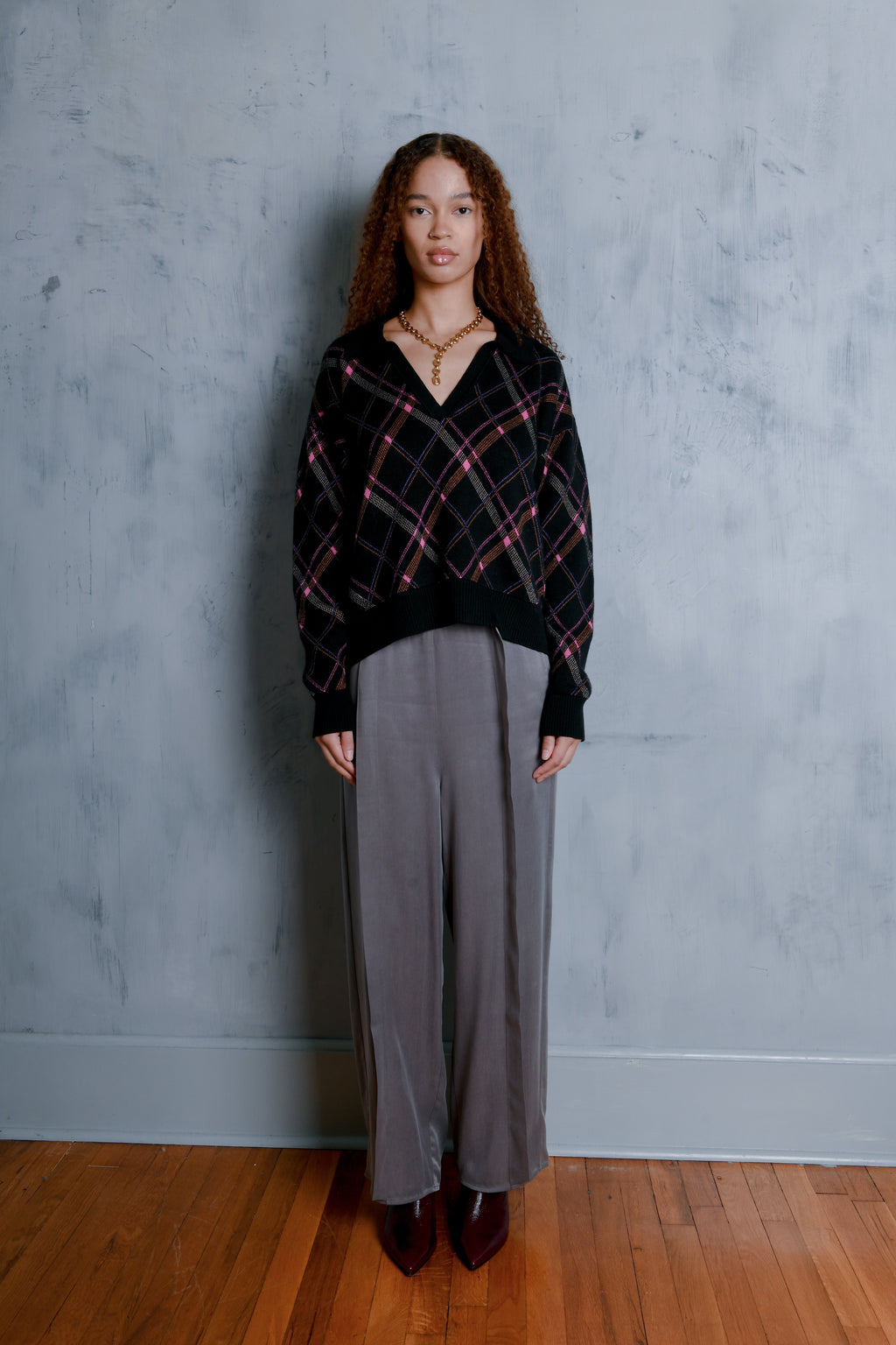 Untitled in Motion Knit Polo Viv Plaid