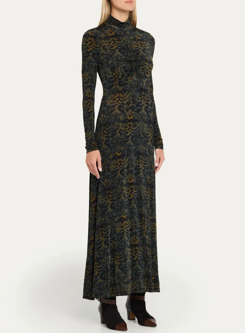Ulla Johnson Koa Jersey Ruched Front Turtleneck Dress
