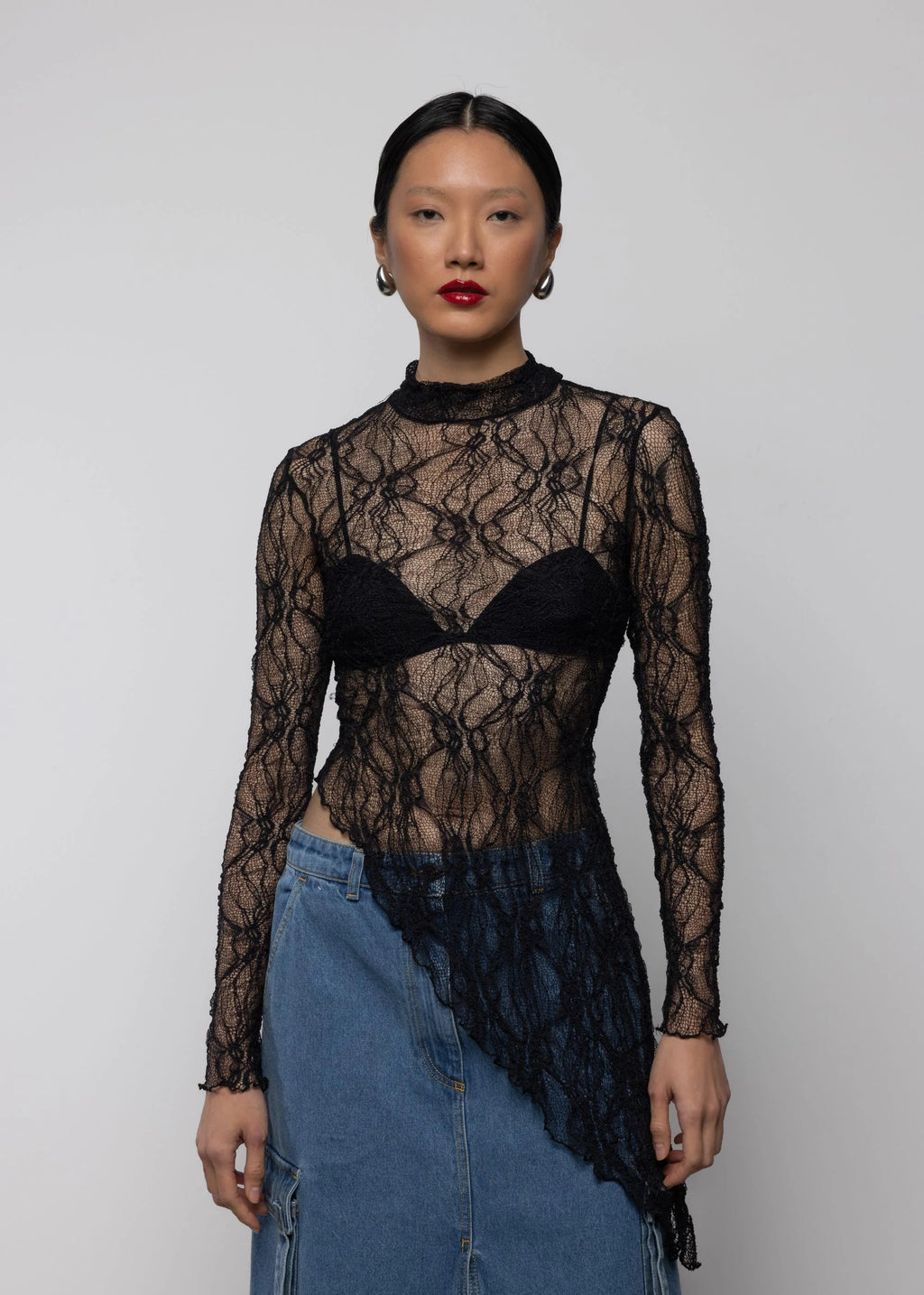 Esthé Lace Asymmetric High Neck Dress