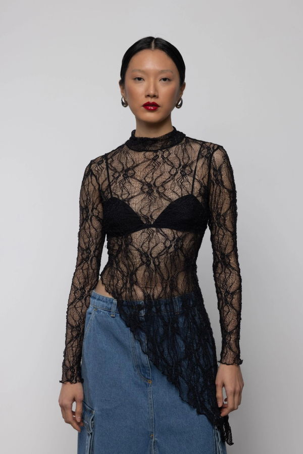 Esthé Lace Asymmetric High Neck Dress