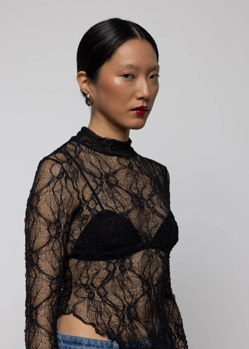 Esthé Lace Asymmetric High Neck Dress