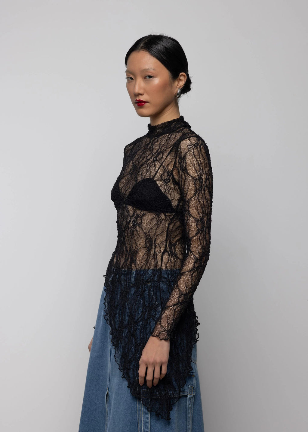 Esthé Lace Asymmetric High Neck Dress