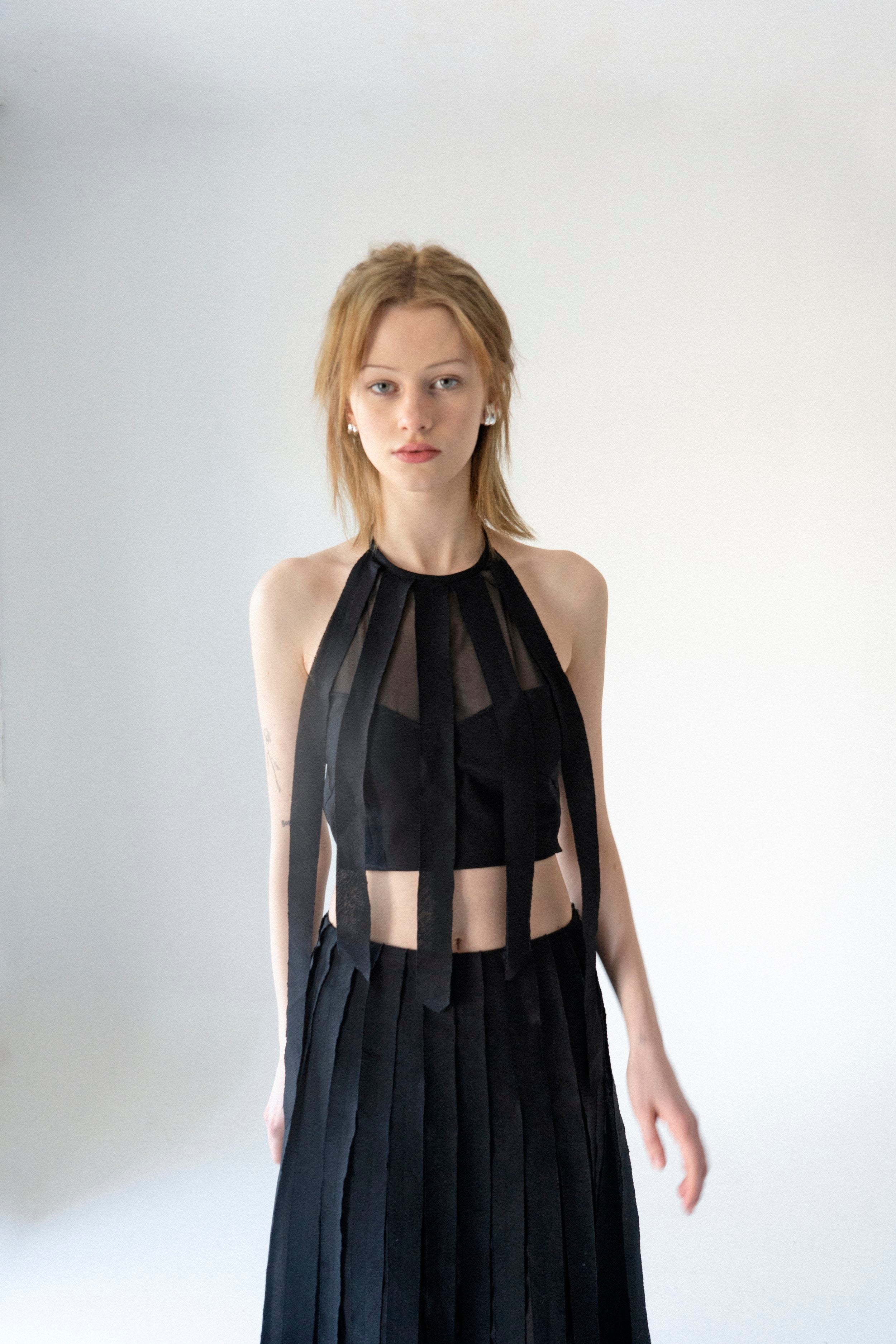 K M by L A N G E Lapsha Linen Top - Black