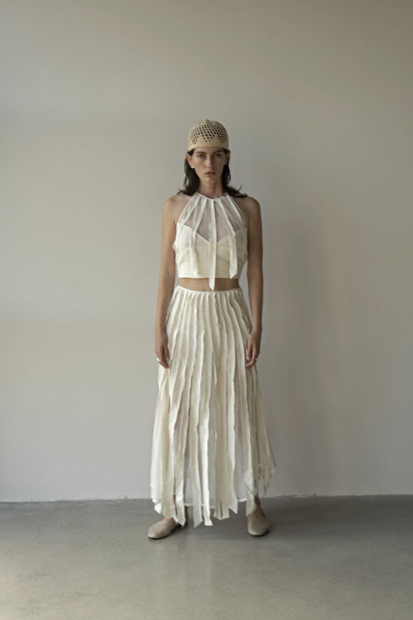K M by L A N G E Lapsha Linen Skirt - White