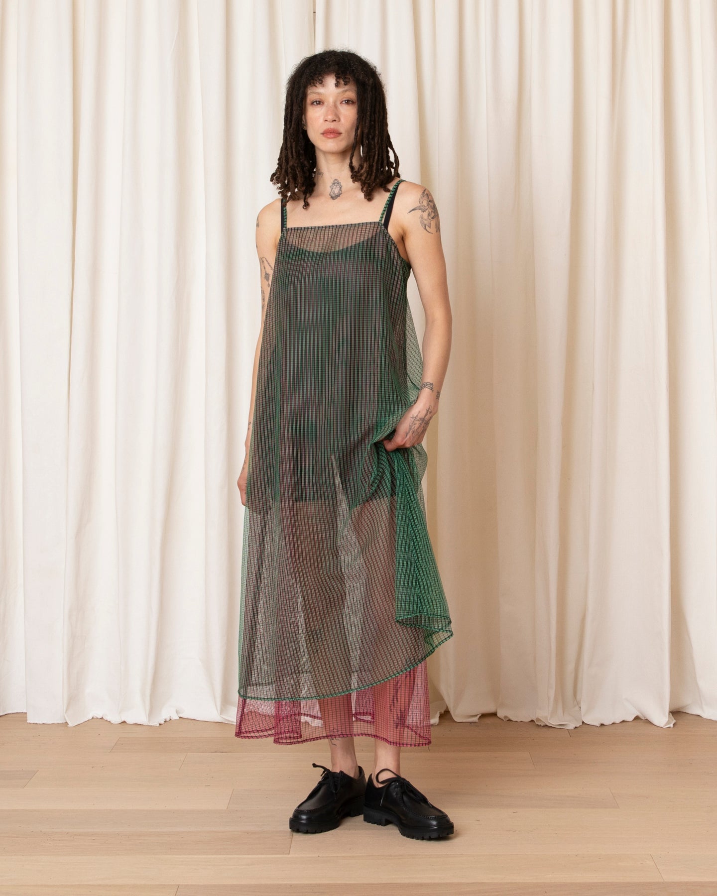 Ali Golden Layered Square Neck Full Dress