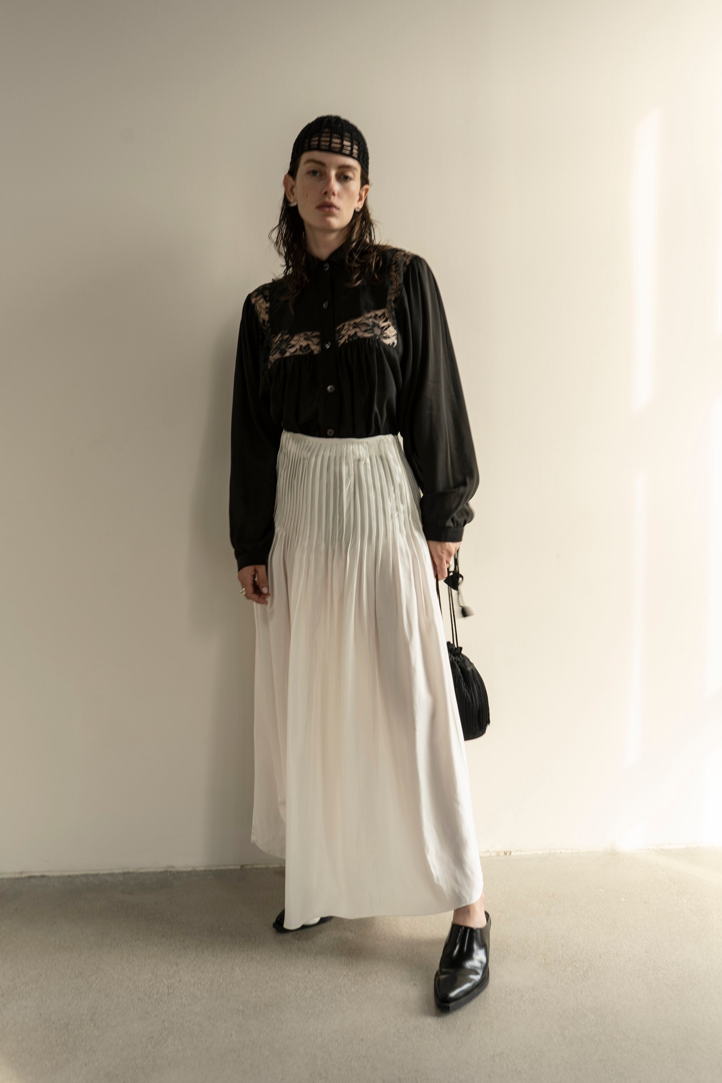 K M by L A N G E Lina Kostenko Poet Lace Blouse  - Black