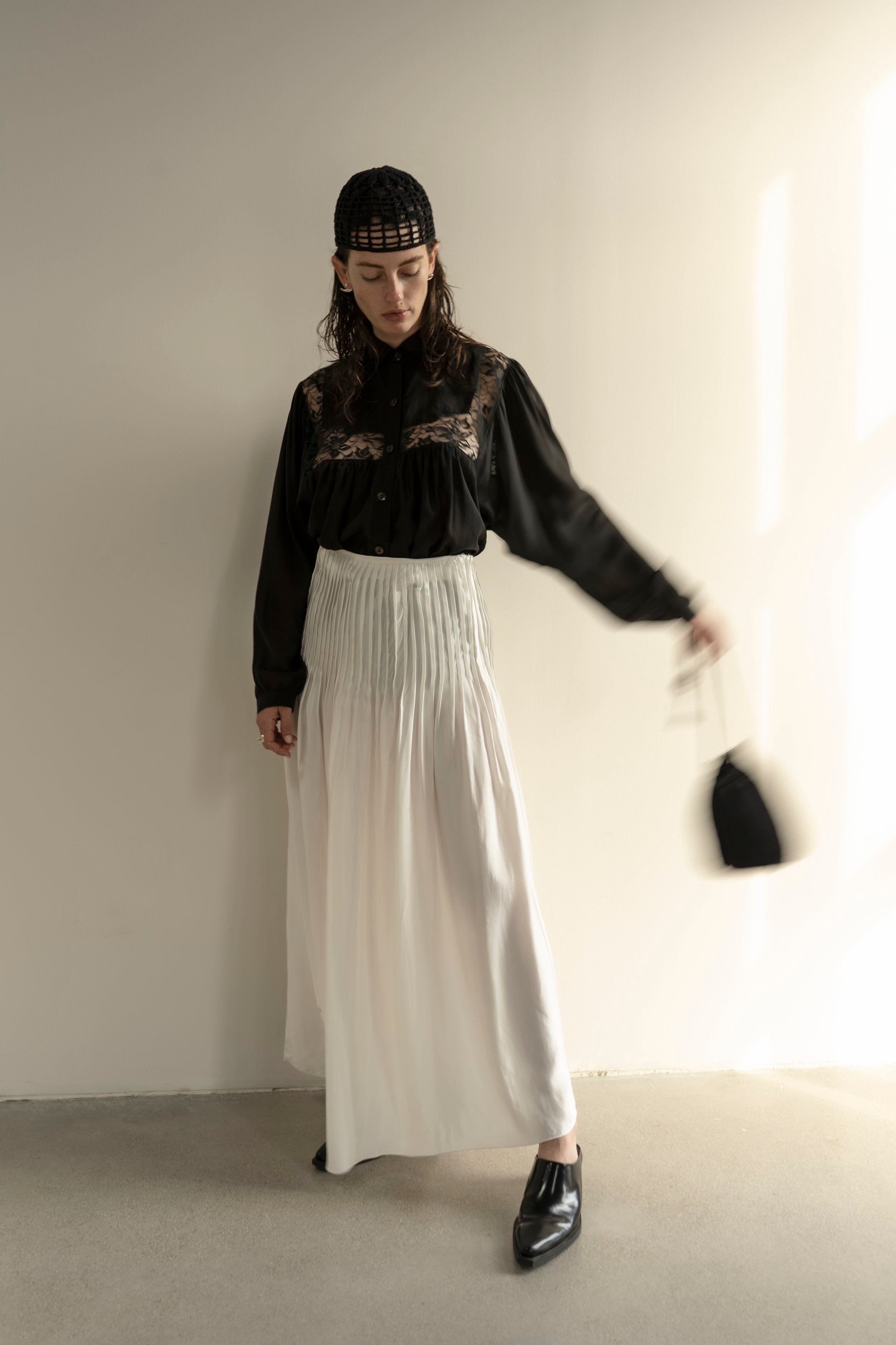 K M by L A N G E Lina Kostenko Poet Lace Blouse  - Black