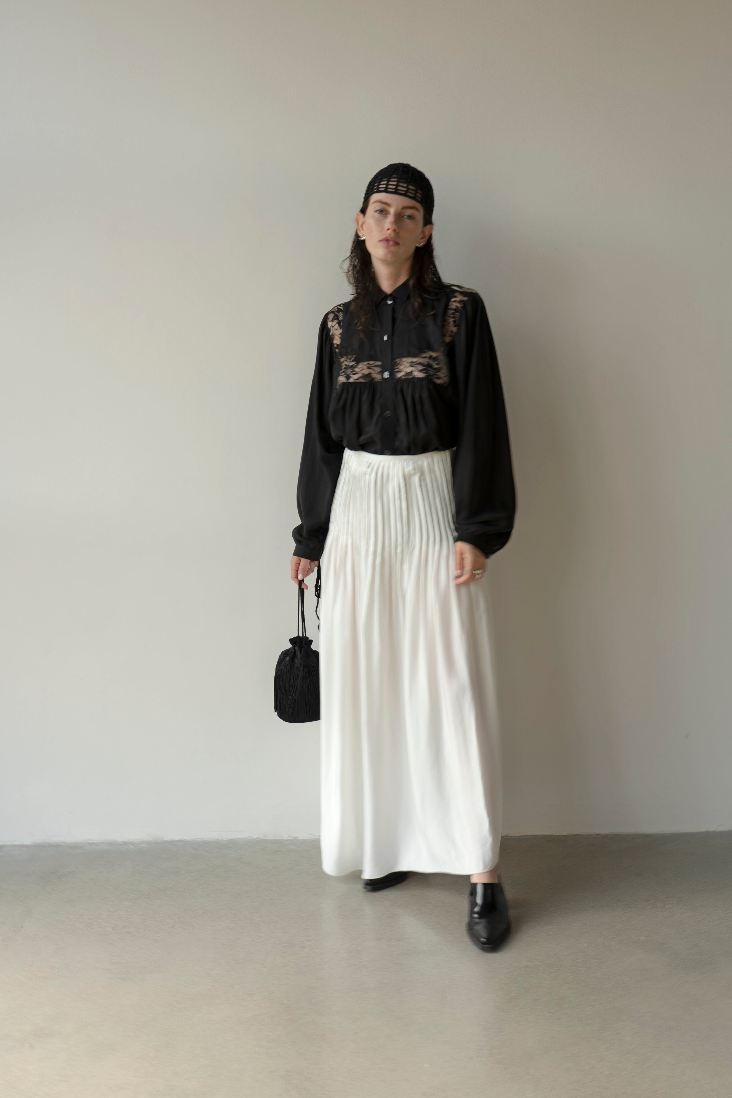 K M by L A N G E Lina Kostenko Poet Lace Blouse  - Black