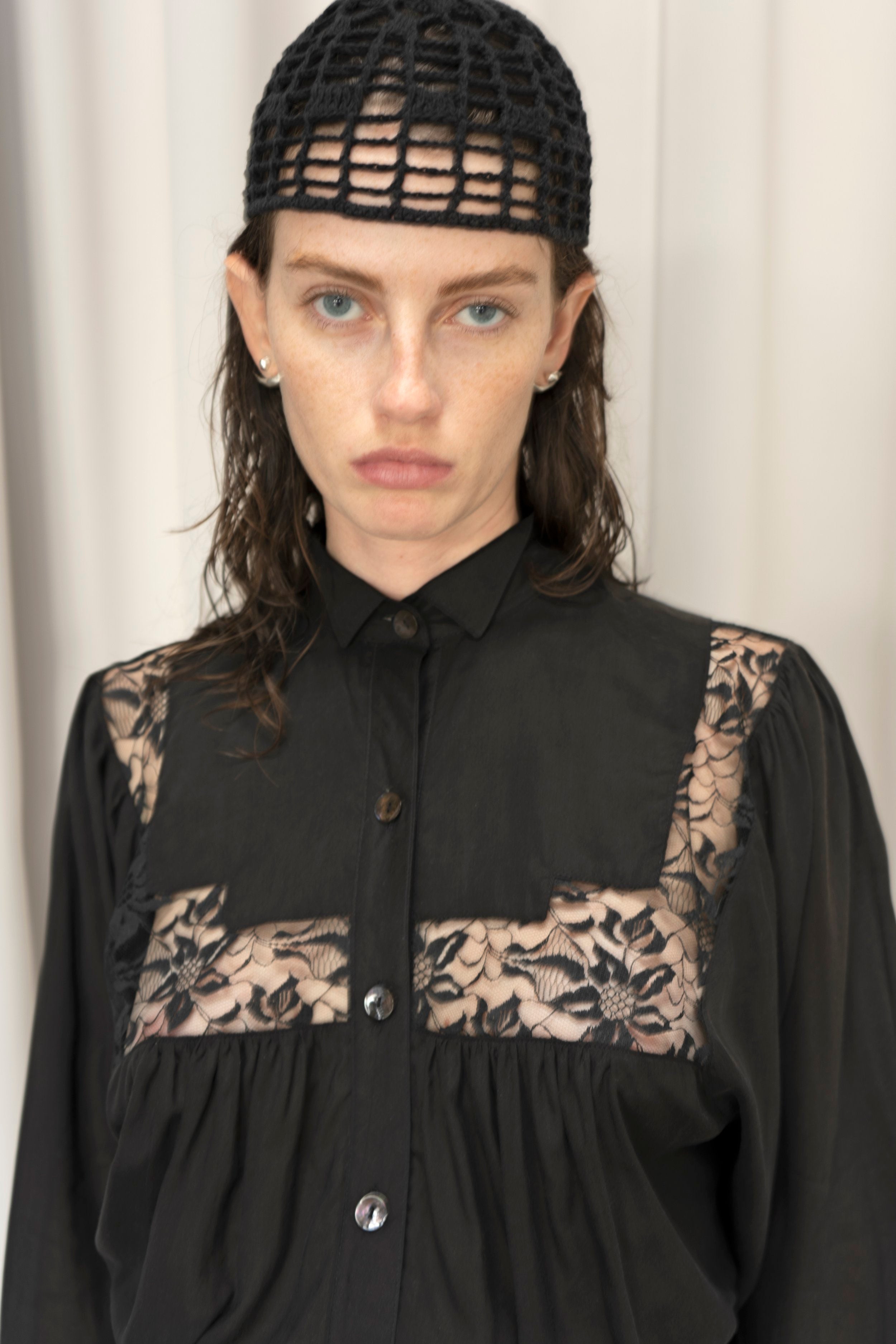 K M by L A N G E Lina Kostenko Poet Lace Blouse  - Black