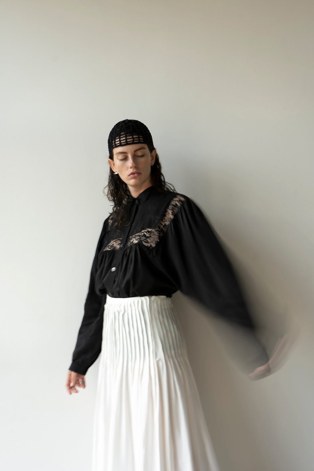 K M by L A N G E Lina Kostenko Poet Lace Blouse  - Black