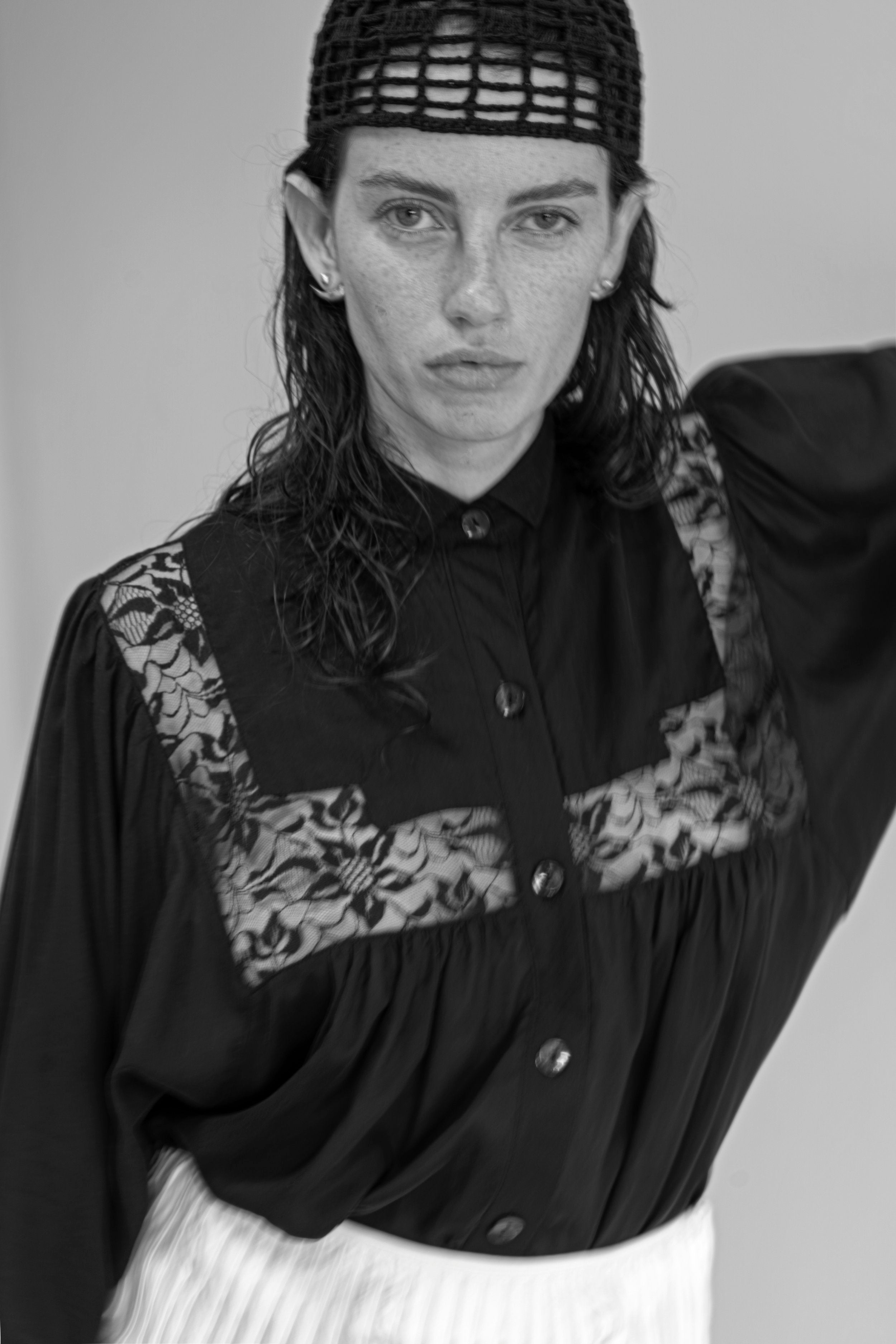 K M by L A N G E Lina Kostenko Poet Lace Blouse  - Black