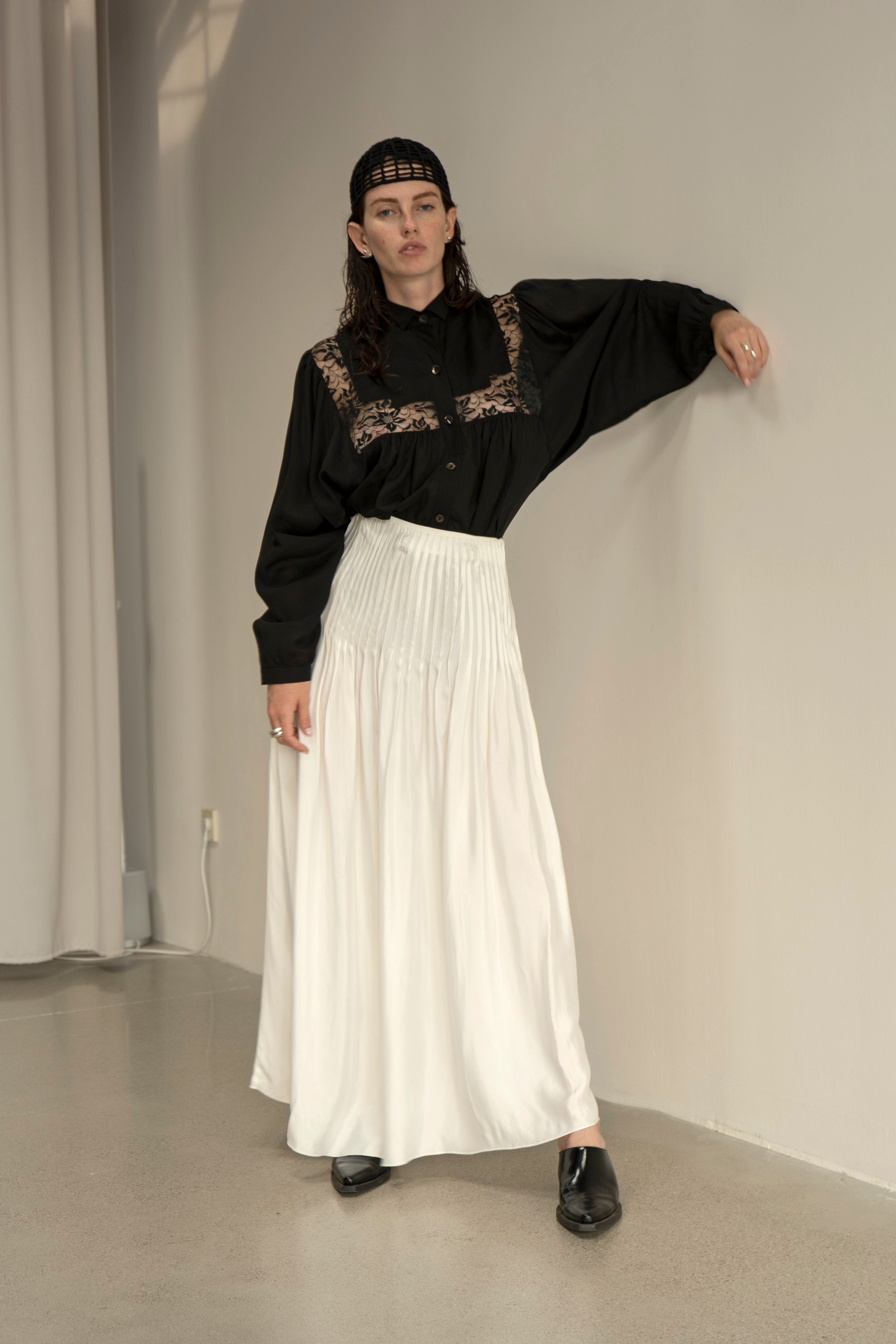 K M by L A N G E Lina Kostenko Poet Lace Blouse  - Black