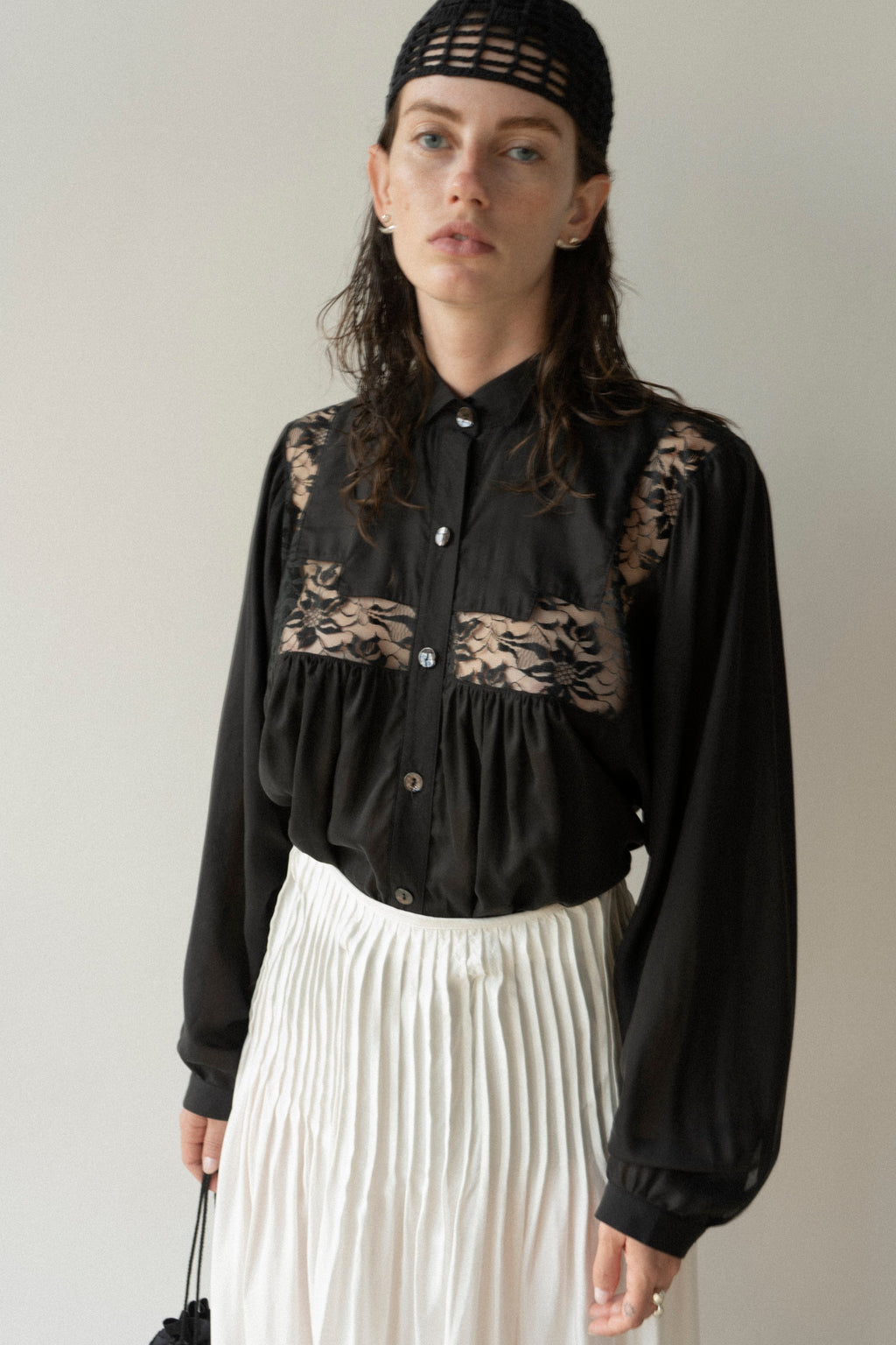 K M by L A N G E Lina Kostenko Poet Lace Blouse  - Black