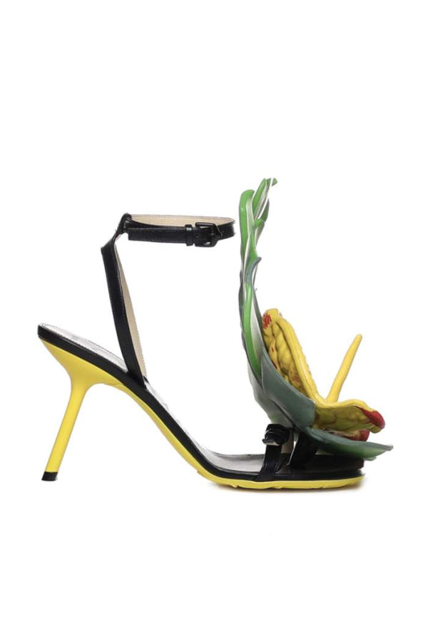 LOEWE Petal Monstera Leather Sandals - Black