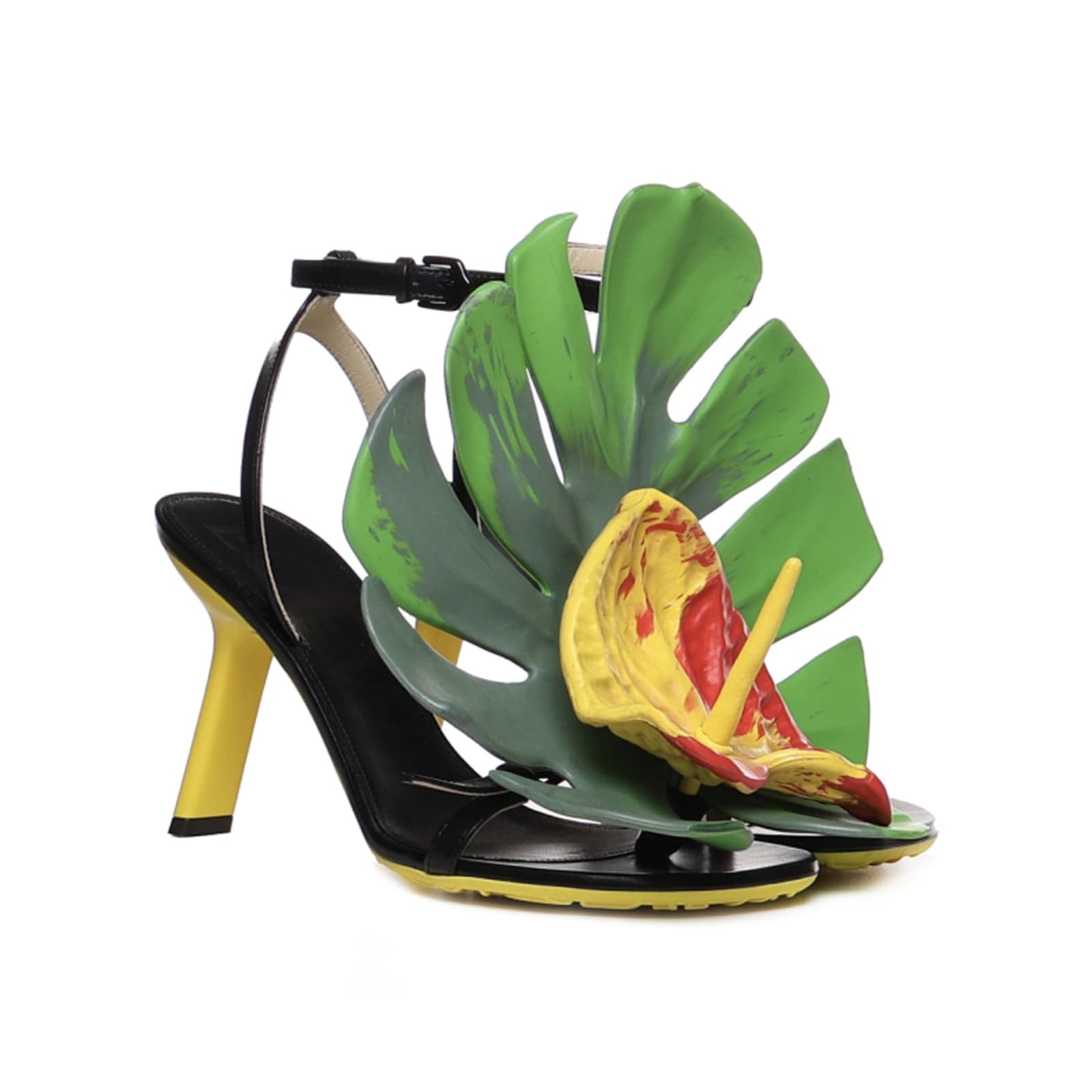 LOEWE Petal Monstera Leather Sandals - Black
