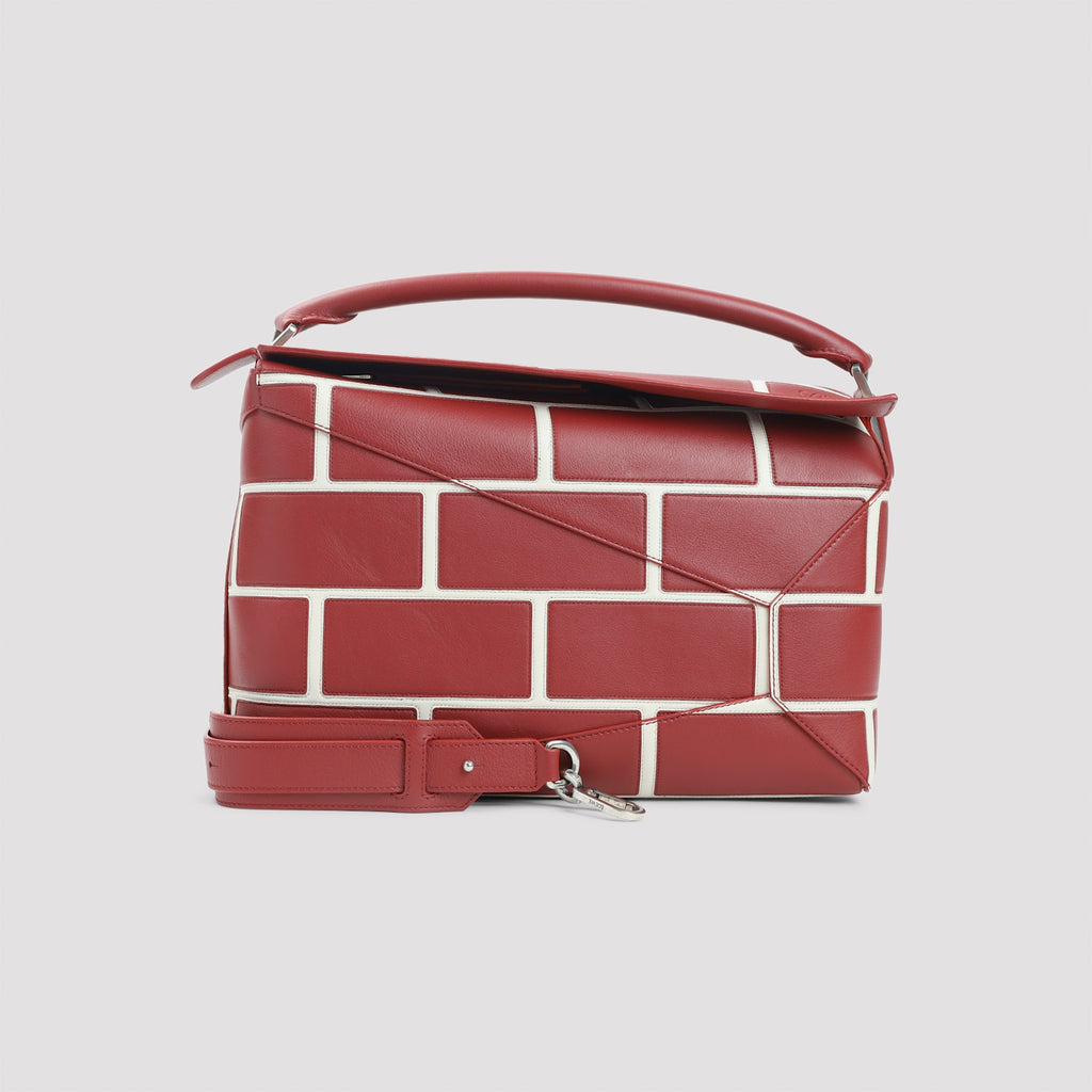 LOEWE Puzzle Edge Large Brick Bag - Burnt Red