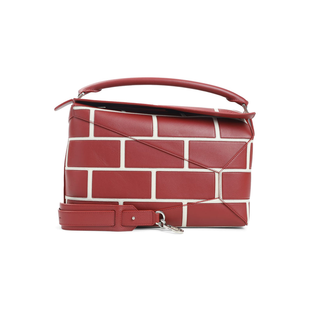 LOEWE Puzzle Edge Large Brick Bag - Burnt Red