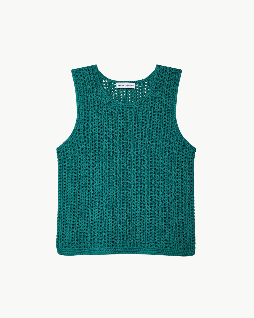 White + Warren Lofty Cotton Crochet Sleeveless Tank - Teal Green