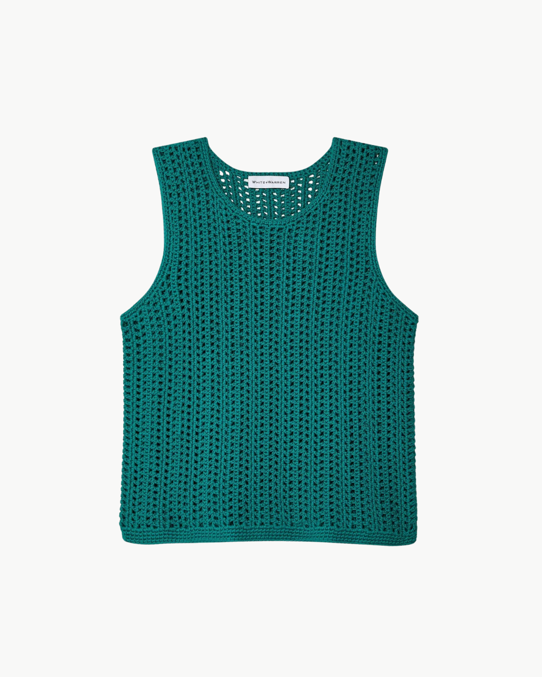 White + Warren Lofty Cotton Crochet Sleeveless Tank - Teal Green