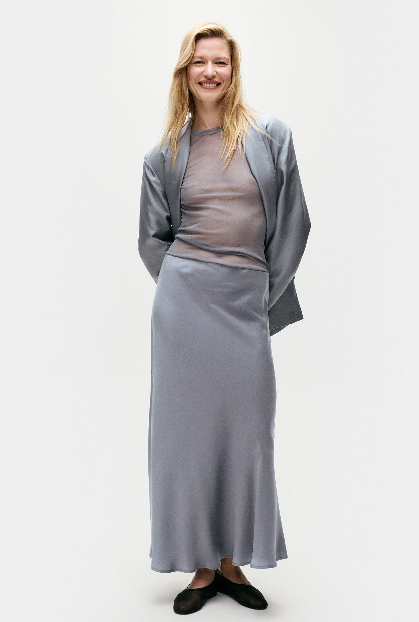 Silk Laundry Long Bias Cut Skirt - Storm