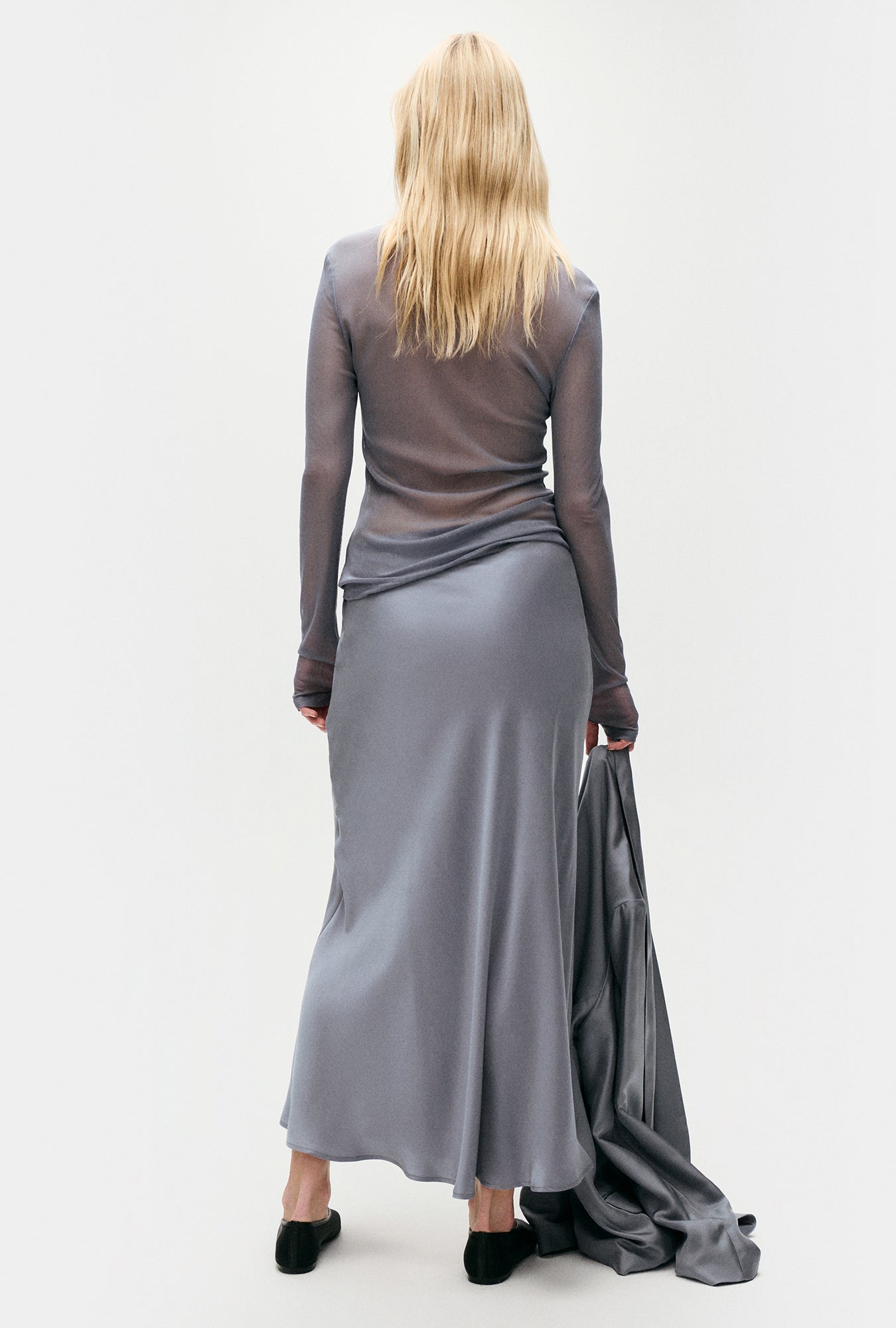 Silk Laundry Long Bias Cut Skirt - Storm