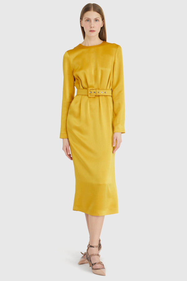 Rochas Long Sleeves Midi Dress - Dark Beige
