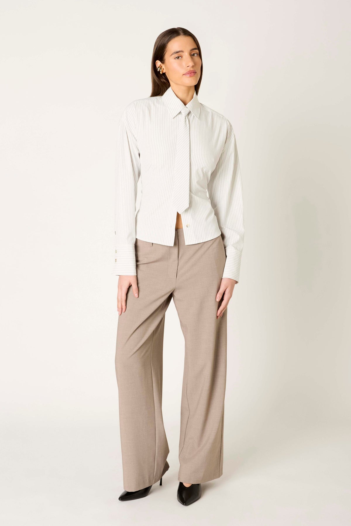 NIA Lace Back Striped Button-Up with Tie