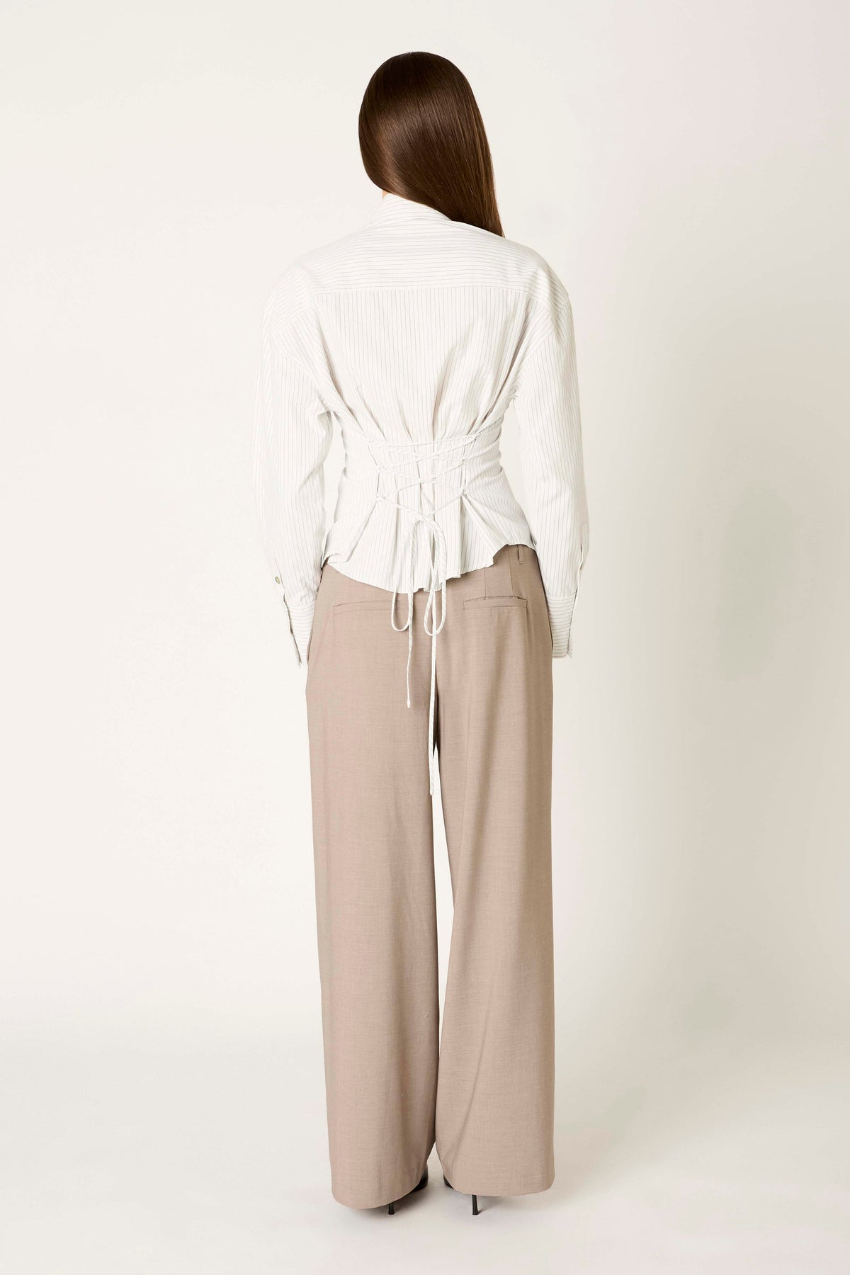 NIA Lace Back Striped Button-Up with Tie