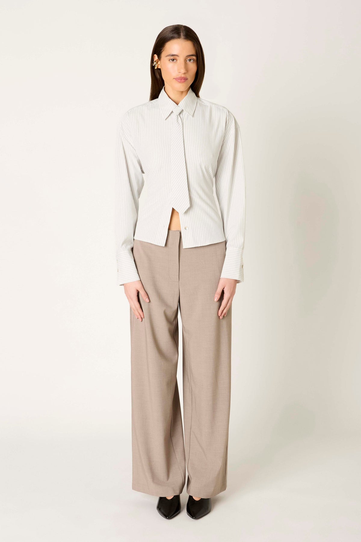 NIA Lace Back Striped Button-Up with Tie