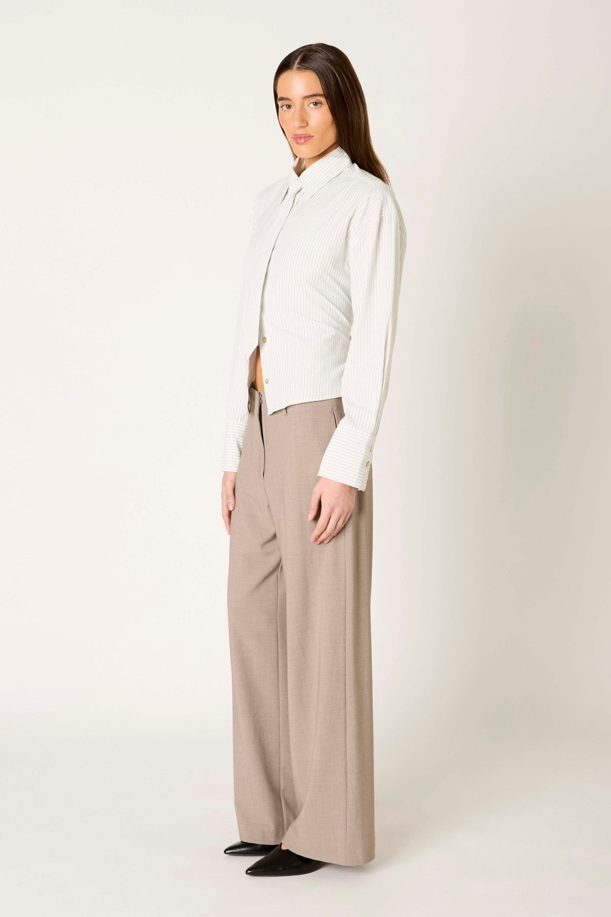 NIA Lace Back Striped Button-Up with Tie