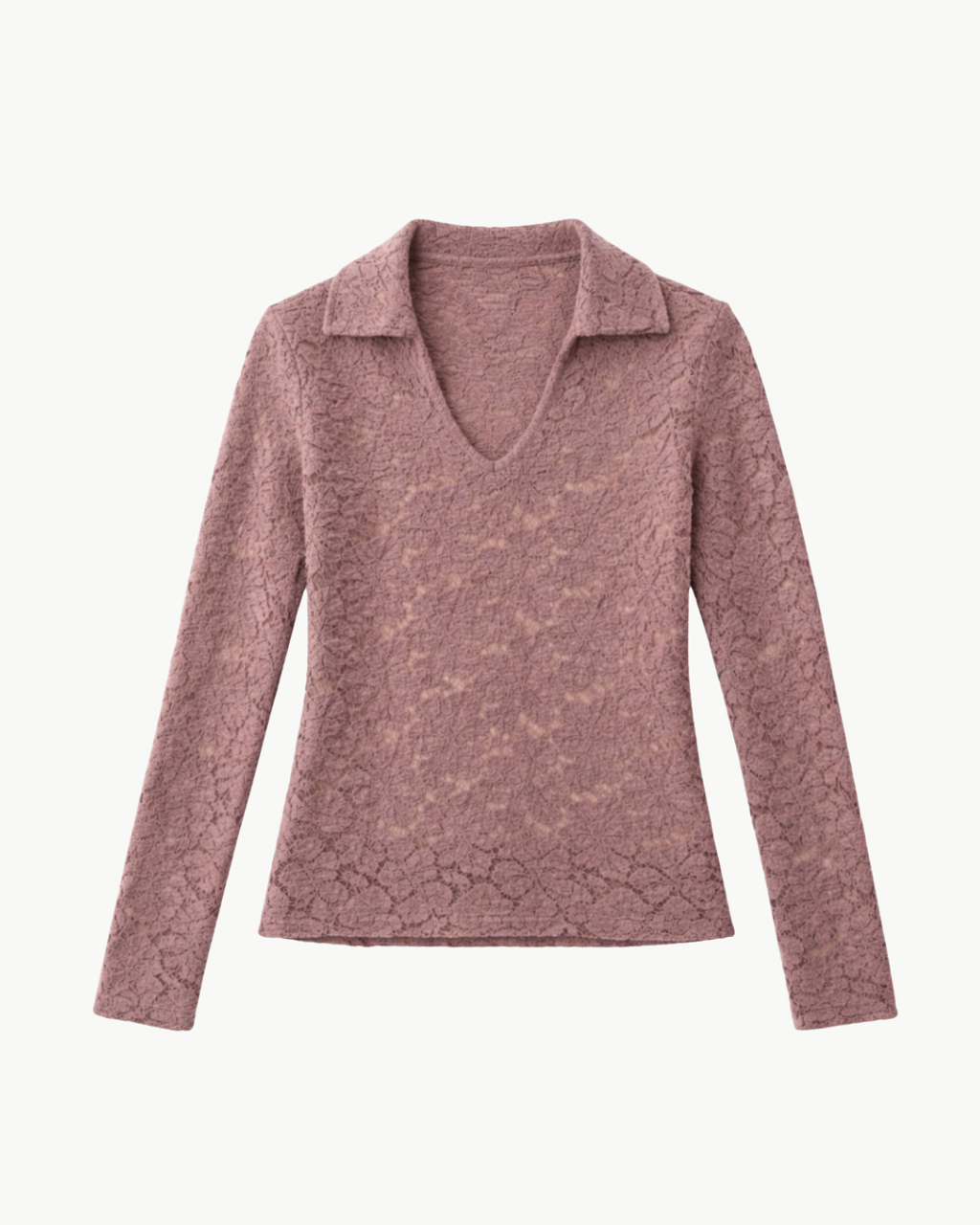 VINCE Lace Long Sleeve Polo Top - Smoky Berry